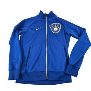 Nike Milwaukee Brewers MLB Track Jacket Blue Full Zip Women Small 27483X-BW6